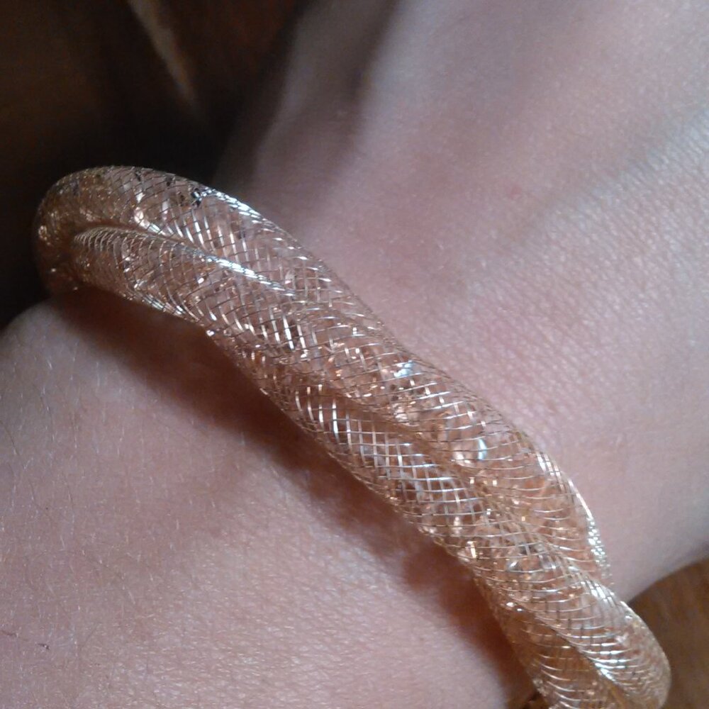 Champagne Color Austrian Crystal Twisted Double Row Goldtone Bracelet--8-10 Inch